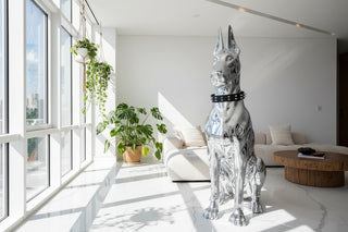 Large Chrome Doberman Dog Sculpture