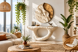 Loop Ring Console Table for Entryway or Living Room – Ivory Stucco-GraffitiWallArts