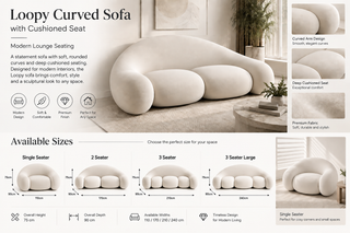 Loopy Curved Sofa with Cushioned Seat – 170, 210 & 240cm, Modern Lounge Seating-GraffitiWallArts