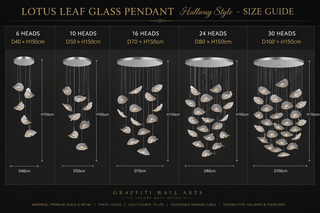 Lotus Leaf Glass Pendant Staircase Chandelier – Artistic LED, 3 Styles, 3 to 30 Heads-GraffitiWallArts