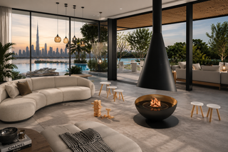 Luxury Conical Hanging Fireplace – Designer Suspended Fire Feature-GraffitiWallArts