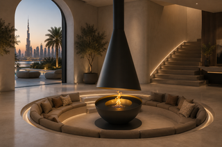 Luxury Conical Hanging Fireplace – Designer Suspended Fire Feature-GraffitiWallArts