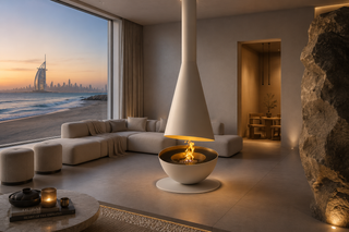 Luxury Conical Hanging Fireplace – Designer Suspended Fire Feature-GraffitiWallArts