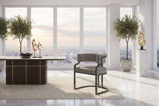 Luxury Leather Dining Chair | Steel Frame in Gold & Black-GraffitiWallArts