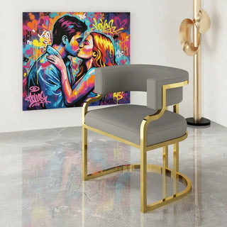 Luxury Leather Dining Chair | Steel Frame in Gold & Black-GraffitiWallArts