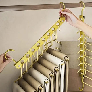 Magic Space-Saving Clothes Hanger – Multi-Hook Rotatable Aluminium Organiser (1 or 2 Hooks, Gray & Gold)-GraffitiWallArts