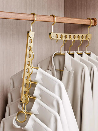 Magic Space-Saving Clothes Hanger – Multi-Hook Rotatable Aluminium Organiser (1 or 2 Hooks, Gray & Gold)-GraffitiWallArts