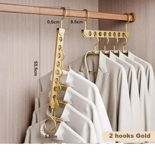 Magic Space-Saving Clothes Hanger – Multi-Hook Rotatable Aluminium Organiser (1 or 2 Hooks, Gray & Gold)-GraffitiWallArts