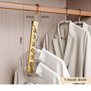 Magic Space-Saving Clothes Hanger – Multi-Hook Rotatable Aluminium Organiser (1 or 2 Hooks, Gray & Gold)-GraffitiWallArts