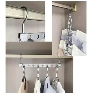 Magic Space-Saving Clothes Hanger – Multi-Hook Rotatable Aluminium Organiser (1 or 2 Hooks, Gray & Gold)-GraffitiWallArts