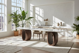 Marble Dining Table – Italian Minimalist Sculptural Oval Ring Walnut Base-GraffitiWallArts