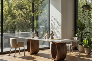 Marble Dining Table – Italian Minimalist Sculptural Oval Ring Walnut Base-GraffitiWallArts