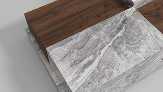 Marble & Walnut Coffee Table – Italian Minimalist with Open Storage Compartment-GraffitiWallArts