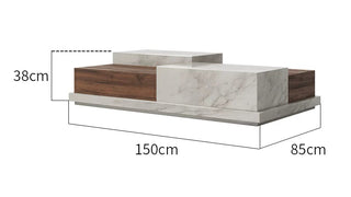 Marble & Walnut Coffee Table – Italian Minimalist with Open Storage Compartment-GraffitiWallArts
