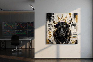 Millionaires Bull Graffiti Square Canvas Wall Art-GraffitiWallArts