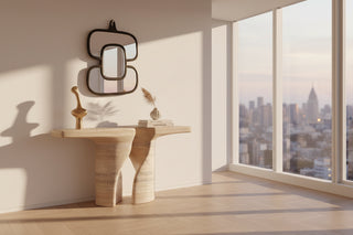 Minimalist Travertine Stone Console Table – Natural Marble Side Table-GraffitiWallArts