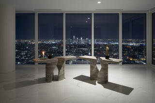 Minimalist Travertine Stone Console Table – Natural Marble Side Table-GraffitiWallArts