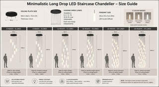 Minimalistic Long Drop LED Staircase Chandelier – 6 to 36 Heads, 3 Colour Modes, Multi-Line Configurations-GraffitiWallArts
