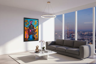 Modern Pink Panther graffiti art canvas, framed, featuring vibrant colors and "The Boss" text.