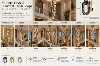 Modern Crystal Stairwell Chain Loops Chandelier Ceiling Light-GraffitiWallArts