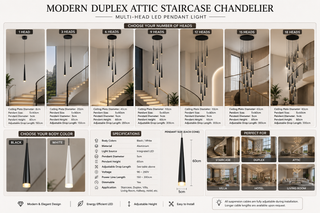Modern Duplex Attic Staircase Chandelier – Multi-Head LED Pendant, Black or White, 1 to 18 Heads-GraffitiWallArts