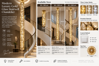 Modern Luxury Gold Glass Stairwell Chandelier-GraffitiWallArts