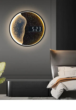 Reloj de pared LED Modern Moon – pieza de lujo de metal para sala de estar
