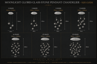Lustre pendentif en verre Moonlight Globes – Acier brossé, 3 à 33 têtes, option trois couleurs