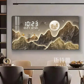 Mountain Digital Wall Clock – Scenic Crystal Porcelain Display Clock-GraffitiWallArts