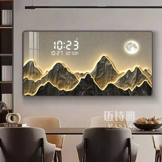 Mountain Digital Wall Clock – Scenic Crystal Porcelain Display Clock-GraffitiWallArts