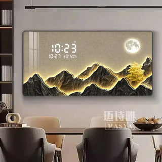 Mountain Digital Wall Clock – Scenic Crystal Porcelain Display Clock-GraffitiWallArts