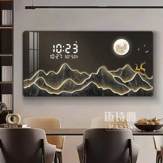 Mountain Digital Wall Clock – Scenic Crystal Porcelain Display Clock-GraffitiWallArts