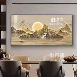 Mountain Digital Wall Clock – Scenic Crystal Porcelain Display Clock-GraffitiWallArts