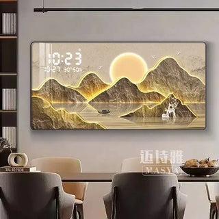 Mountain Digital Wall Clock – Scenic Crystal Porcelain Display Clock-GraffitiWallArts