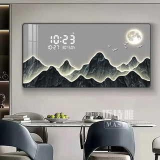 Mountain Digital Wall Clock – Scenic Crystal Porcelain Display Clock-GraffitiWallArts