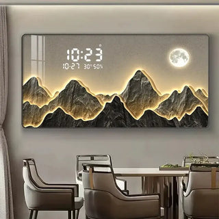 Mountain Digital Wall Clock – Scenic Crystal Porcelain Display Clock-GraffitiWallArts