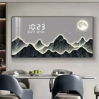 Mountain Digital Wall Clock – Scenic Crystal Porcelain Display Clock-GraffitiWallArts