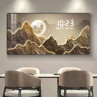Mountain Digital Wall Clock – Scenic Crystal Porcelain Display Clock-GraffitiWallArts