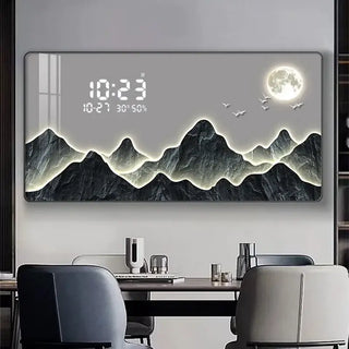Mountain Digital Wall Clock – Scenic Crystal Porcelain Display Clock-GraffitiWallArts
