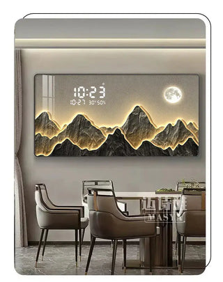 Mountain Digital Wall Clock – Scenic Crystal Porcelain Display Clock-GraffitiWallArts