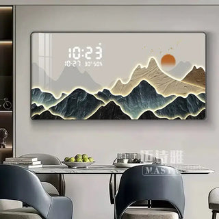 Mountain Digital Wall Clock – Scenic Crystal Porcelain Display Clock-GraffitiWallArts