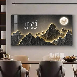Mountain Digital Wall Clock – Scenic Crystal Porcelain Display Clock-GraffitiWallArts