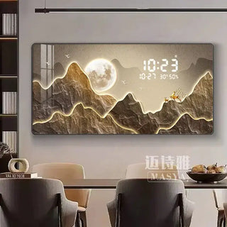 Mountain Digital Wall Clock – Scenic Crystal Porcelain Display Clock-GraffitiWallArts