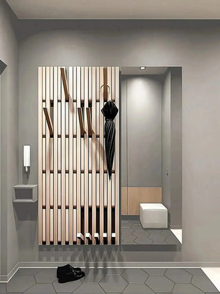 Natural Beech Wood Slatted Wall-Mounted Coat Organiser – Piano Design, 40 to 54 Hooks-GraffitiWallArts