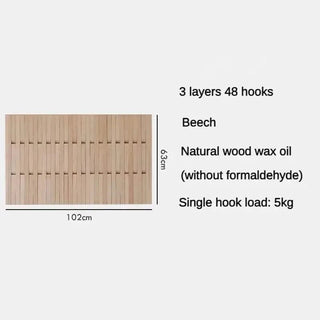 Natural Beech Wood Slatted Wall-Mounted Coat Organiser – Piano Design, 40 to 54 Hooks-GraffitiWallArts