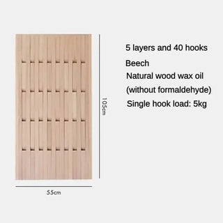 Natural Beech Wood Slatted Wall-Mounted Coat Organiser – Piano Design, 40 to 54 Hooks-GraffitiWallArts