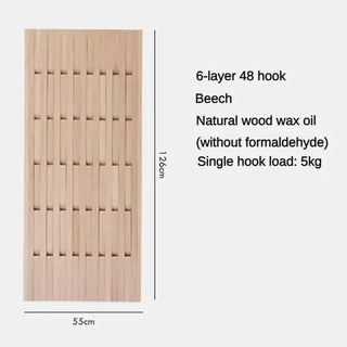 Natural Beech Wood Slatted Wall-Mounted Coat Organiser – Piano Design, 40 to 54 Hooks-GraffitiWallArts