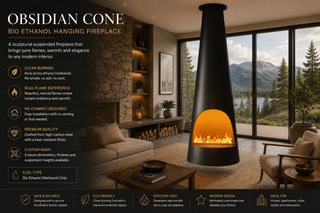 Obsidian Cone Bio Ethanol Hanging Fireplace-GraffitiWallArts