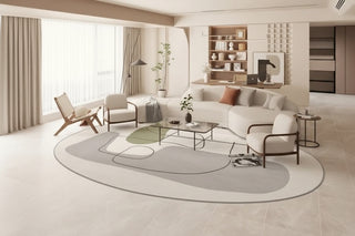 Oval Matisse Abstract Grey Linear Rug: Modern Sophistication-GraffitiWallArts