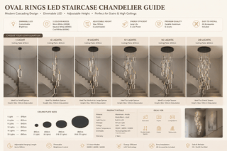 Oval Rings LED Staircase Chandelier – Modern Cascading Pendant, 1 to 20 Lights, Dimmable-GraffitiWallArts